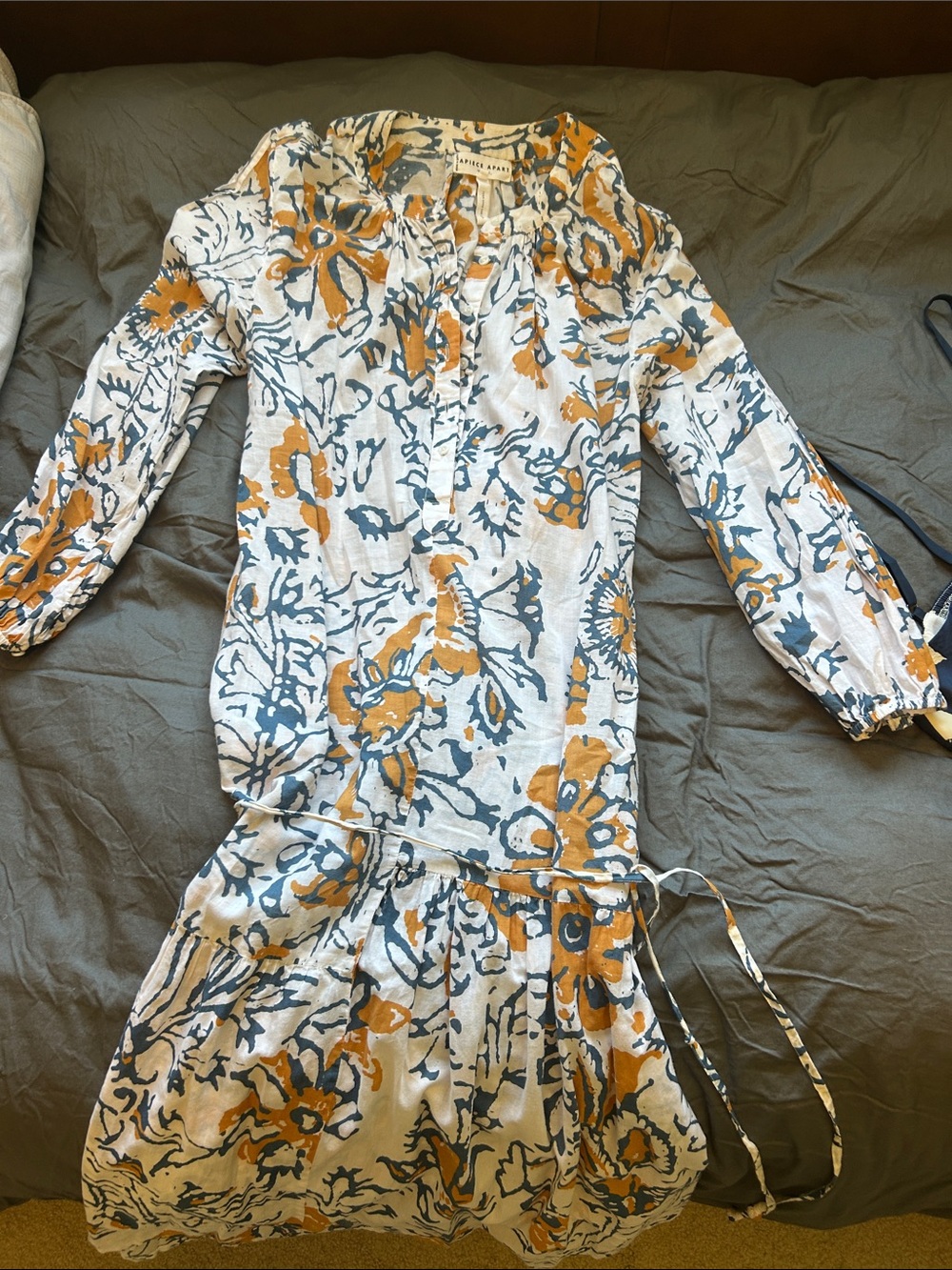 Apiece Apart White Midi Dress with Mustard & Navy Floral Print - Picture 3 of 5
